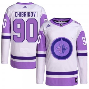 Nikita Chibrikov Winnipeg Jets Adidas Authentic White/Purple Hockey Fights Cancer Primegreen Jersey