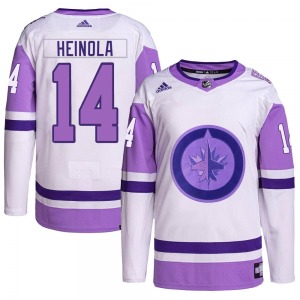 Ville Heinola Winnipeg Jets Adidas Authentic White/Purple Hockey Fights Cancer Primegreen Jersey