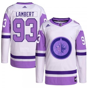 Brad Lambert Winnipeg Jets Adidas Authentic White/Purple Hockey Fights Cancer Primegreen Jersey