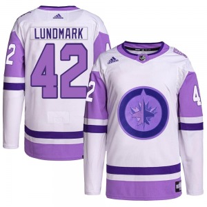 Simon Lundmark Winnipeg Jets Adidas Authentic White/Purple Hockey Fights Cancer Primegreen Jersey