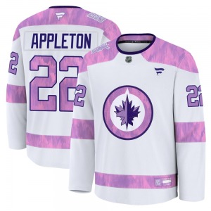 Youth Mason Appleton Winnipeg Jets Fanatics Premium White 2024 Hockey Fights Cancer Practice Jersey