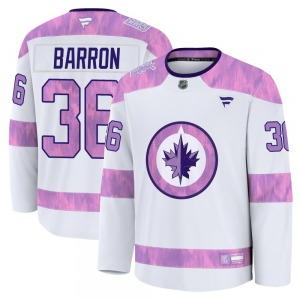 Youth Morgan Barron Winnipeg Jets Fanatics Premium White 2024 Hockey Fights Cancer Practice Jersey