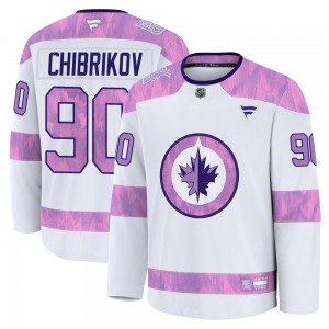 Youth Nikita Chibrikov Winnipeg Jets Fanatics Premium White 2024 Hockey Fights Cancer Practice Jersey