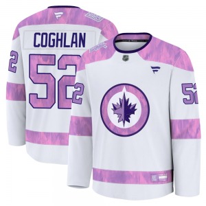 Youth Dylan Coghlan Winnipeg Jets Fanatics Premium White 2024 Hockey Fights Cancer Practice Jersey