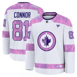 Youth Kyle Connor Winnipeg Jets Fanatics Premium White 2024 Hockey Fights Cancer Practice Jersey