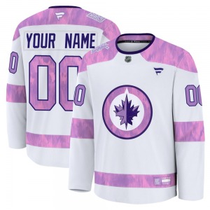 Youth Custom Winnipeg Jets Fanatics Premium White Custom 2024 Hockey Fights Cancer Practice Jersey