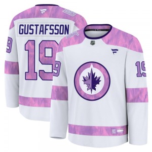 Youth David Gustafsson Winnipeg Jets Fanatics Premium White 2024 Hockey Fights Cancer Practice Jersey