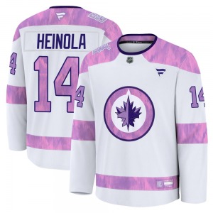 Youth Ville Heinola Winnipeg Jets Fanatics Premium White 2024 Hockey Fights Cancer Practice Jersey