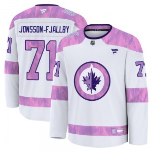 Youth Axel Jonsson-Fjallby Winnipeg Jets Fanatics Premium White 2024 Hockey Fights Cancer Practice Jersey