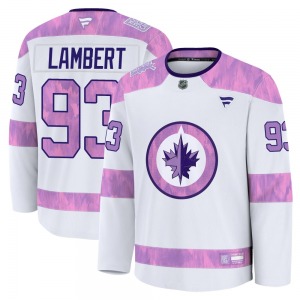 Youth Brad Lambert Winnipeg Jets Fanatics Premium White 2024 Hockey Fights Cancer Practice Jersey