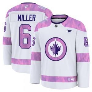 Youth Colin Miller Winnipeg Jets Fanatics Premium White 2024 Hockey Fights Cancer Practice Jersey