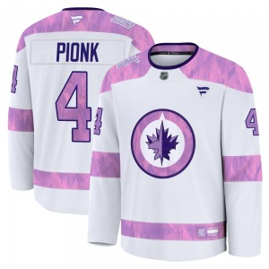 Youth Neal Pionk Winnipeg Jets Fanatics Premium White 2024 Hockey Fights Cancer Practice Jersey