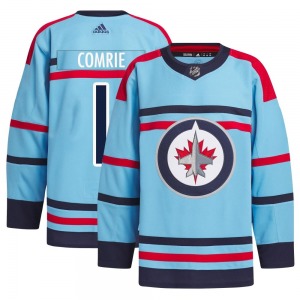 Eric Comrie Winnipeg Jets Adidas Authentic Light Blue Anniversary Primegreen Jersey