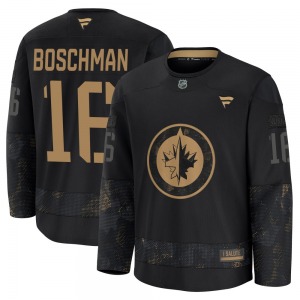 Laurie Boschman Winnipeg Jets Fanatics Premium Black 2024 Military Appreciation Practice Jersey