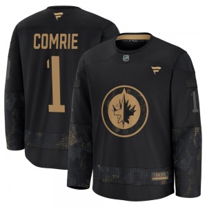 Eric Comrie Winnipeg Jets Fanatics Premium Black 2024 Military Appreciation Practice Jersey