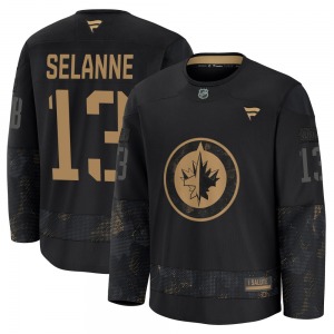 Teemu Selanne Winnipeg Jets Fanatics Premium Black 2024 Military Appreciation Practice Jersey